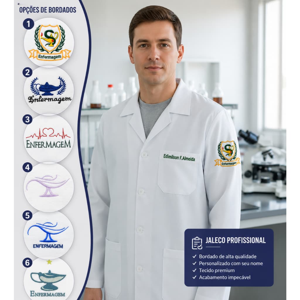 Jaleco Masculino Bordado Enfermagem + Nome Gratis