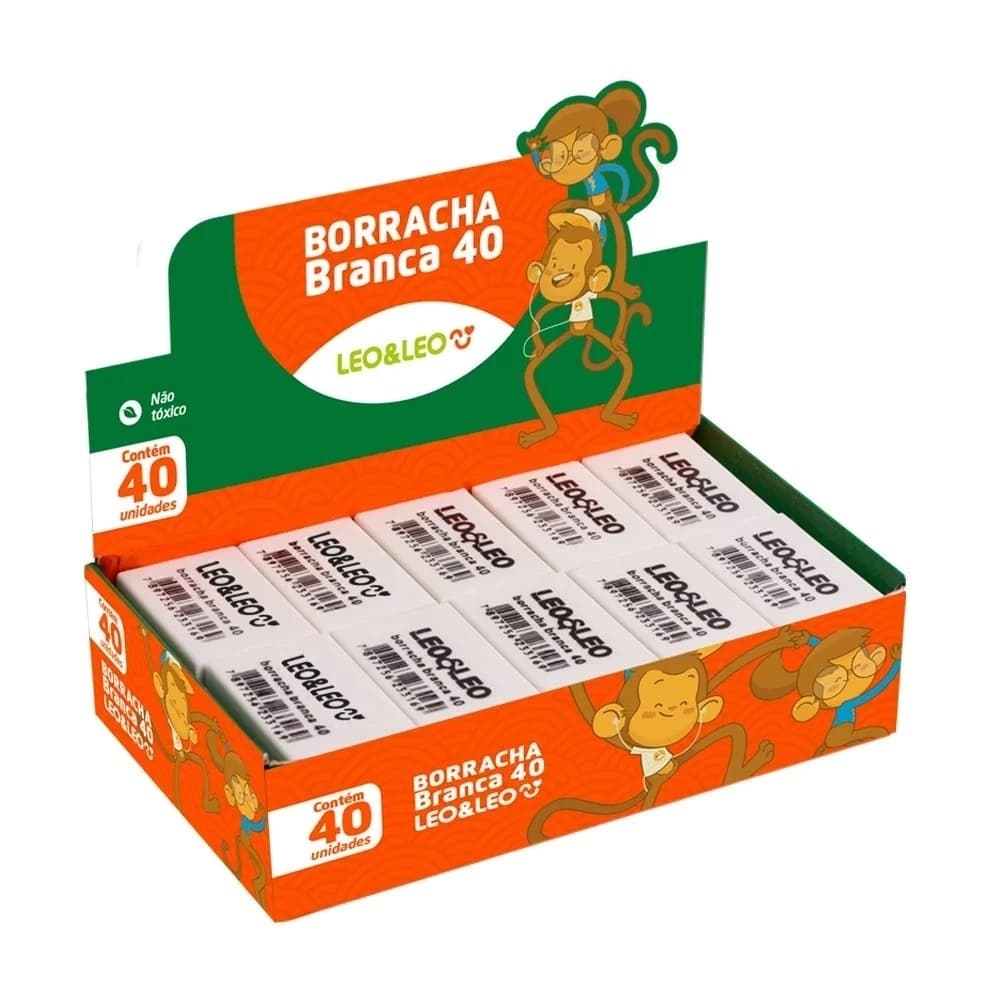 Kit Borracha Branca Leo&Leo 40 Unidades Escolar Apaga Lápis Macia Atacado Papelaria Não Suja Papel