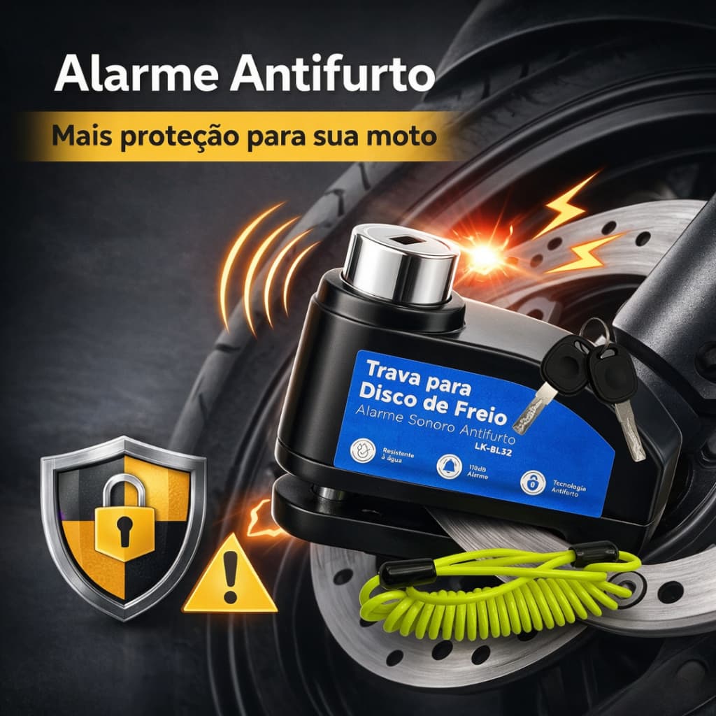 Trava De Disco Para Moto Com Alarme 110dB À Prova D'água Cabo de Advertência Incluso para Moto