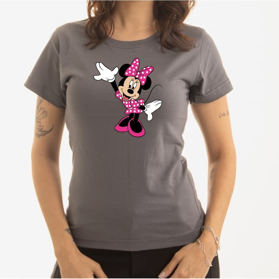 Camiseta Baby Look Lançamento Minnie Mouse Clássico Tecido de Alta Qualidade 100% Algodão