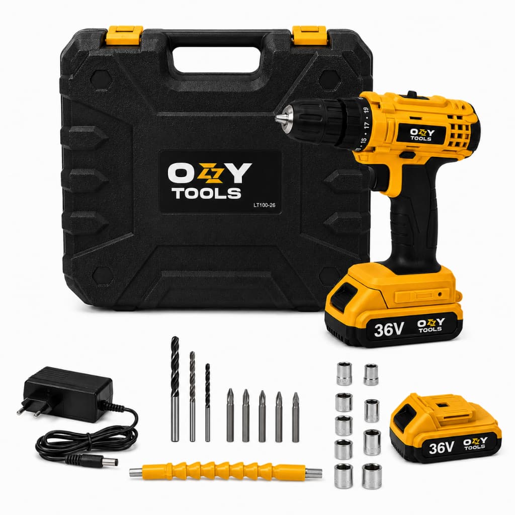 Parafusadeira Furadeira Impacto 36V 220V Ozzy Tools 2 Baterias