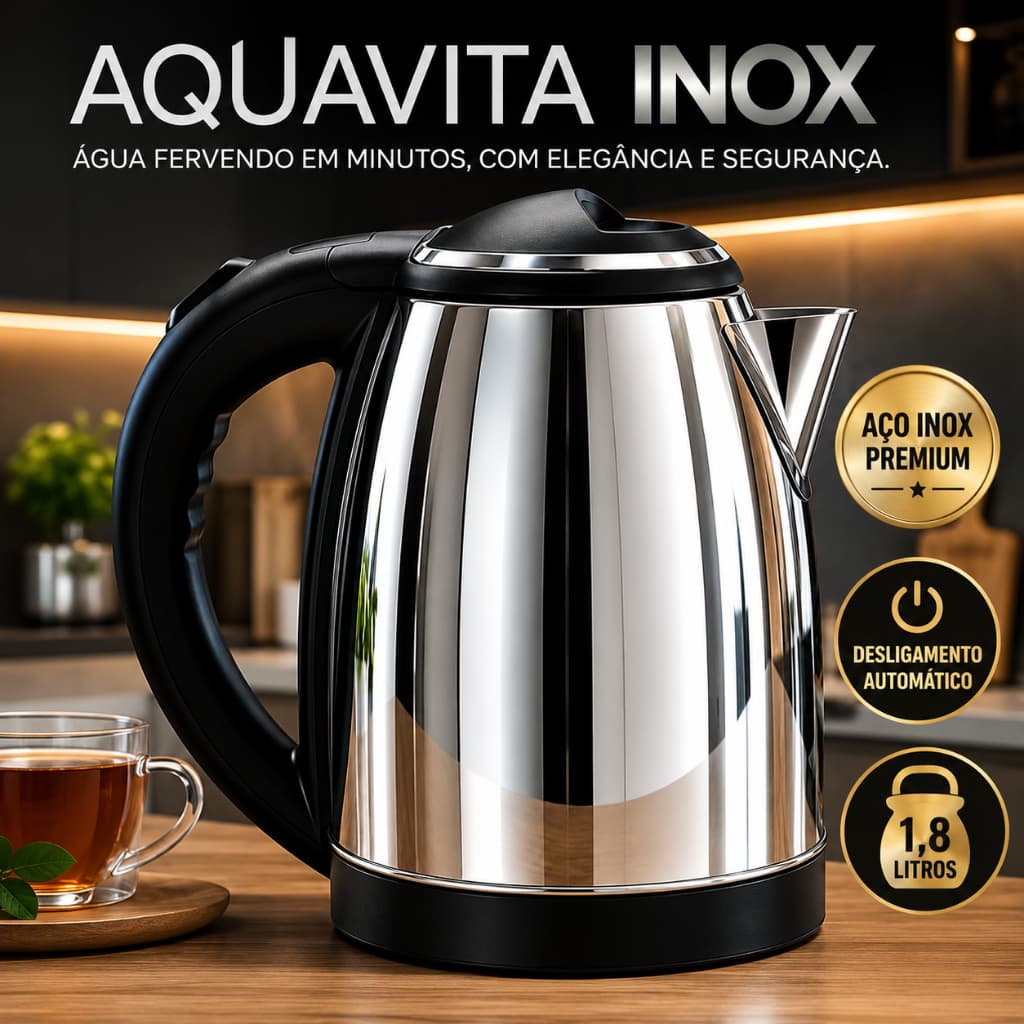 Chaleira Elétrica AquaVita Inox 1,8L 1500W Aço Inox Desligamento Automático 220V