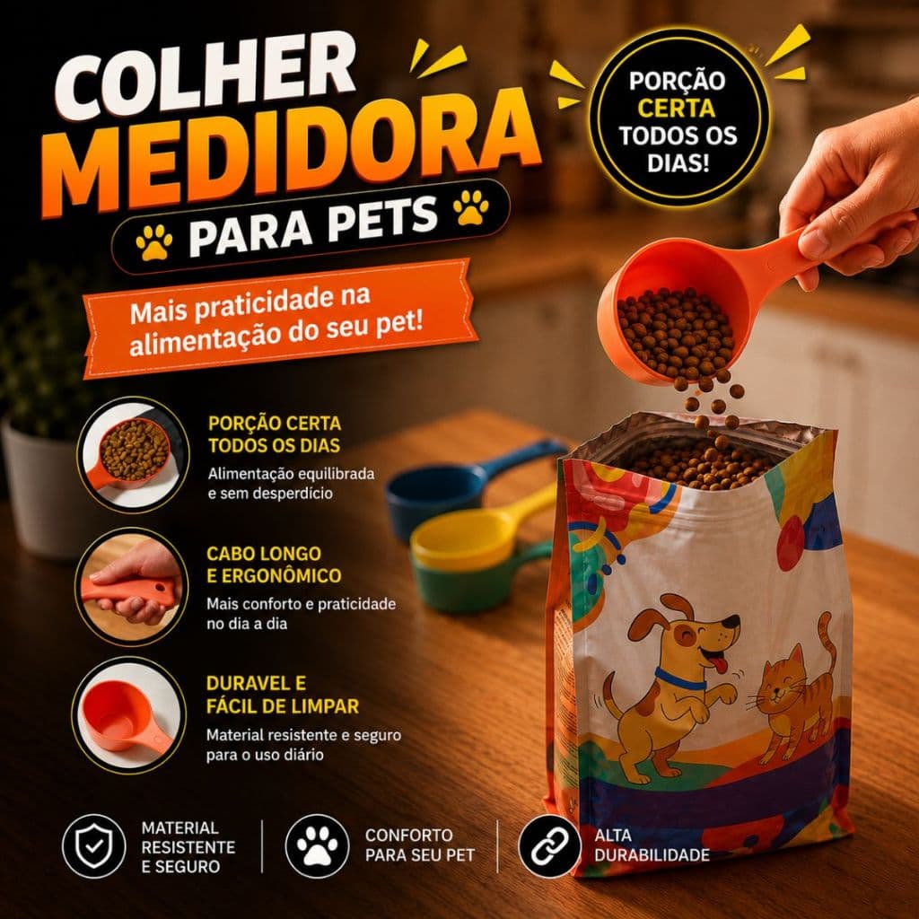 Dosador Ração Pet 60g Porção Certa para Cães e Gatos Colher Medidora Ergonômica
