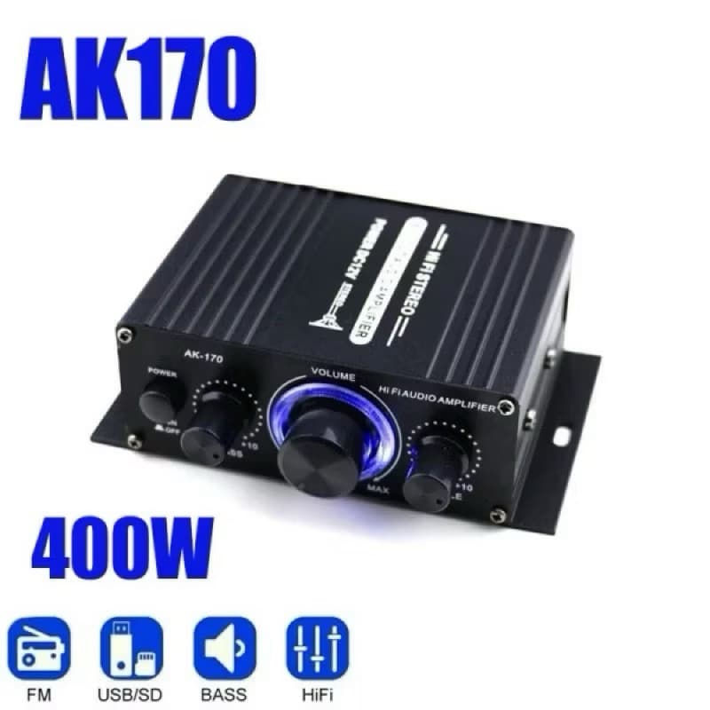 Amplificador de Áudio AK170 Mini Digital Power Audio Amplificador de carro, luz , 200W x 2 Potência