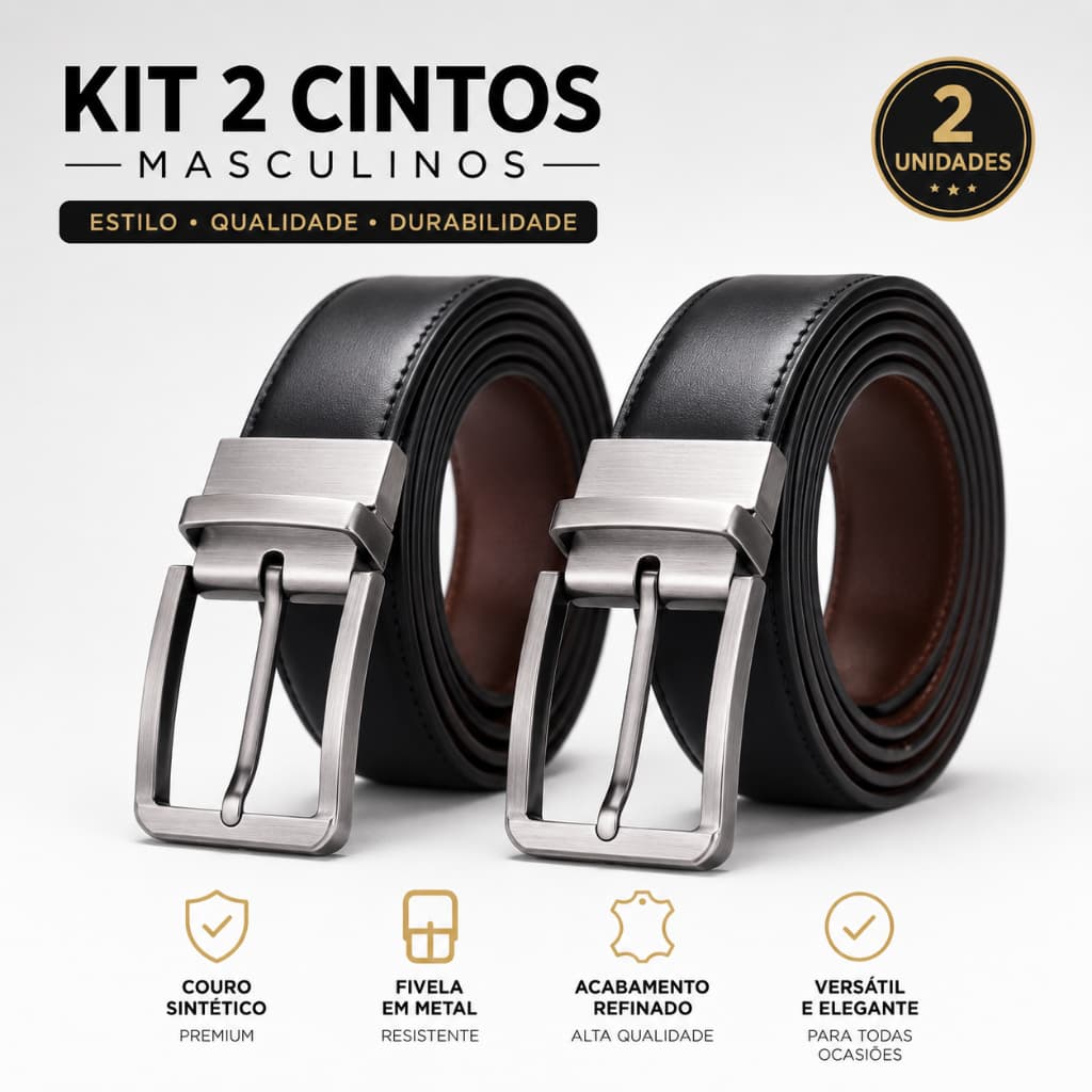 KIT 2 Cintos Masculino Em Couro Ajustável Otimizado E Reforçado