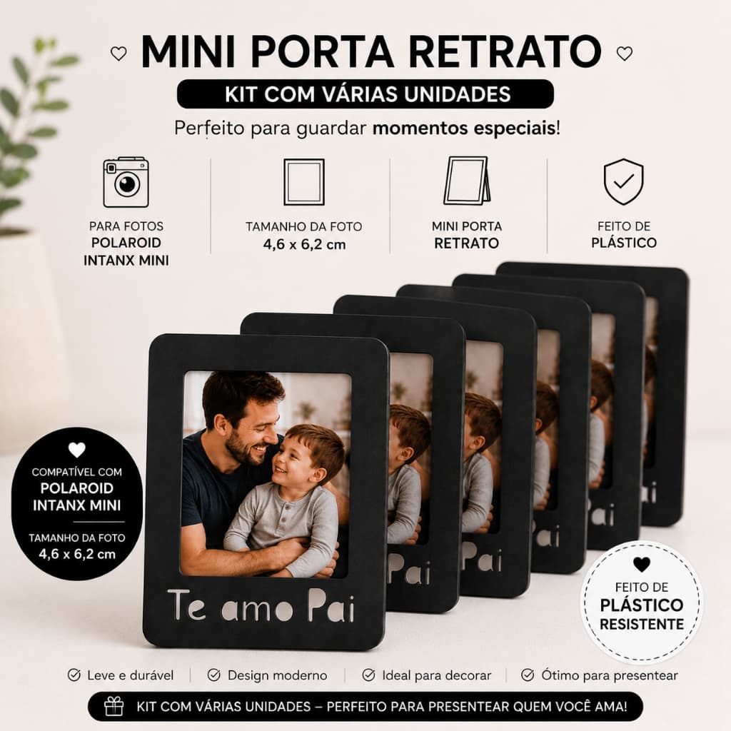 Kit 10 20 30 Porta Retrato Dia dos Pais Instax Mini Te Amo Pai Lembrancinha Presente