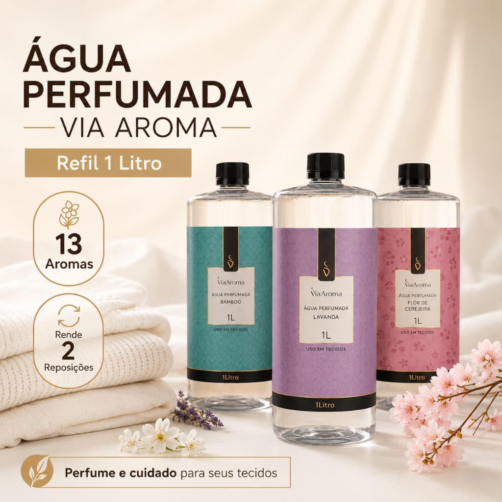 Água Perfumada Via Aroma 1L Refil Linha Clássica para Tecidos 1 Litro  Escolha o Aroma