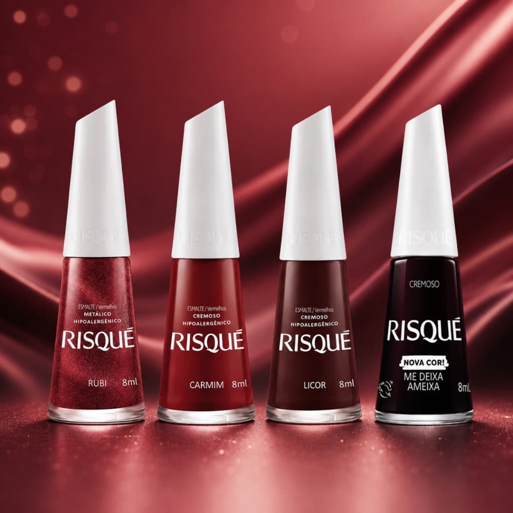 Kit 4 Esmaltes Risqué Tons Vermelhos Marrom Nova Coleção Risque