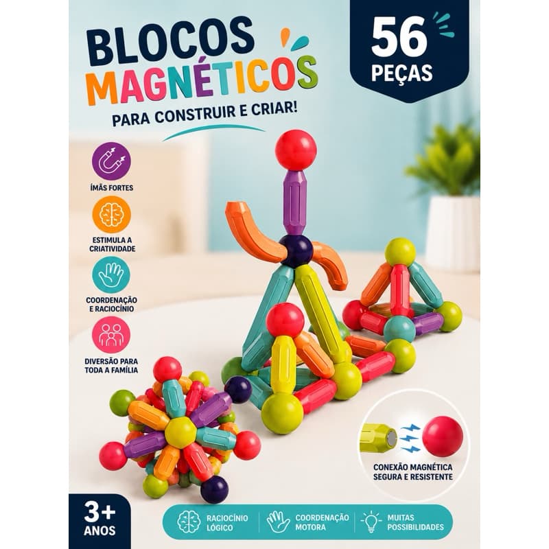 Blocos De Construção 3d Magnéticos Brinquedo ímã Varas Bolas Jogo Montagem Para Crianças 56/106 pecas.