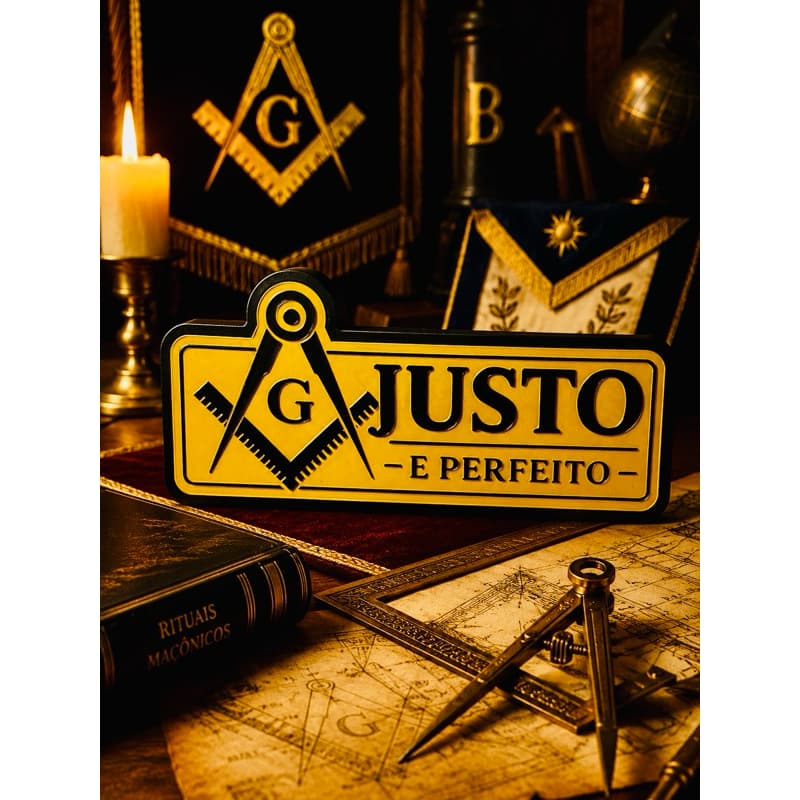 Placa Decorativa Maçônica Justo e Perfeito em 3D | Esquadro e Compasso | Presente para Maçons | Decoração Exclusiva