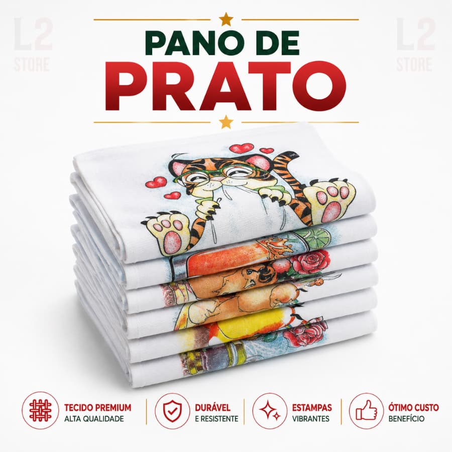 Kit 10 Pano de Prato Estampado Algodão