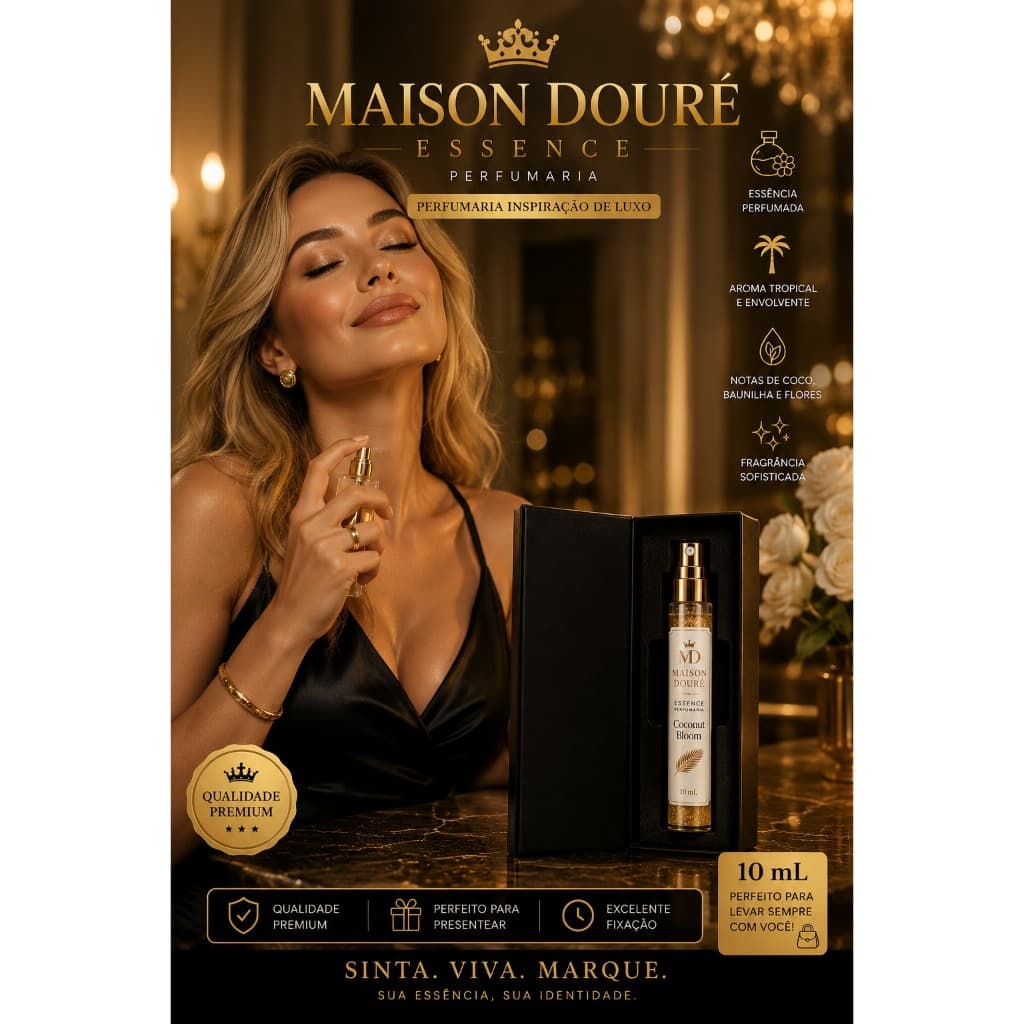 Maison Douré Essence Coconut Bloom 10ml | Aroma Tropical de Coco e Baunilha | Inspiração Luxo