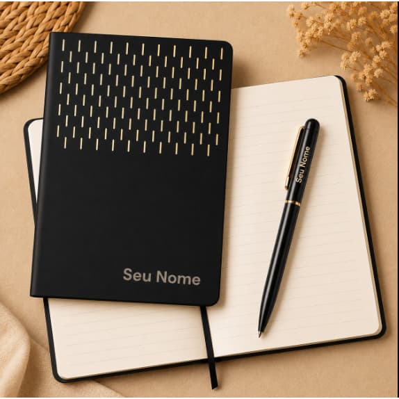 Kit Presente Personalizado Com Nome Bloco + Caneta Metal + Caixa Papelão