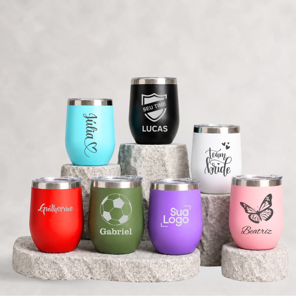 Copo Térmico Cuia 350ml Personalizado Inox Cerveja Bebidas Quentes Frias C/ Tampa Chopp Café Drinks