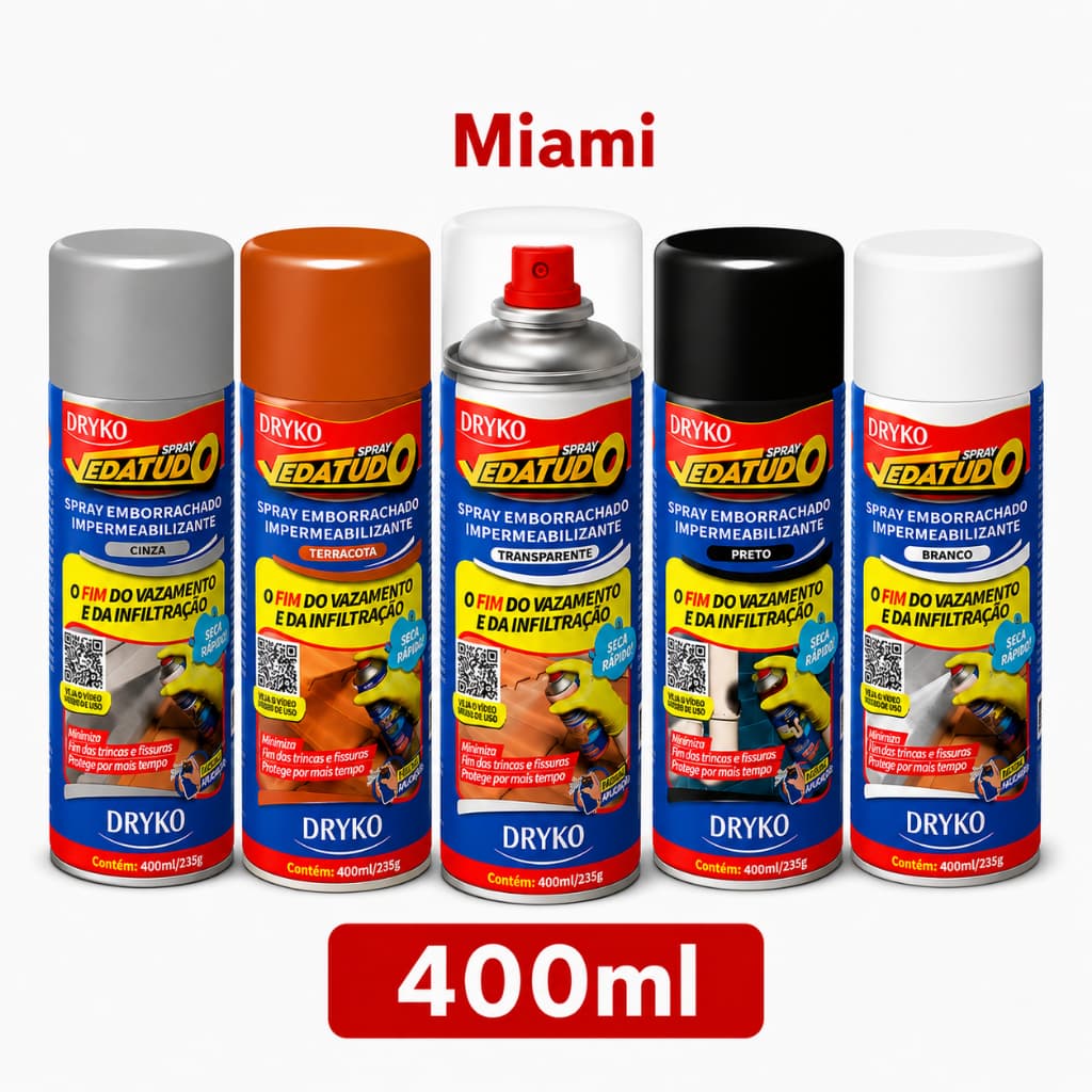 Spray Veda Tudo borracha líquida impermeabilizante Branco Preto 400ml