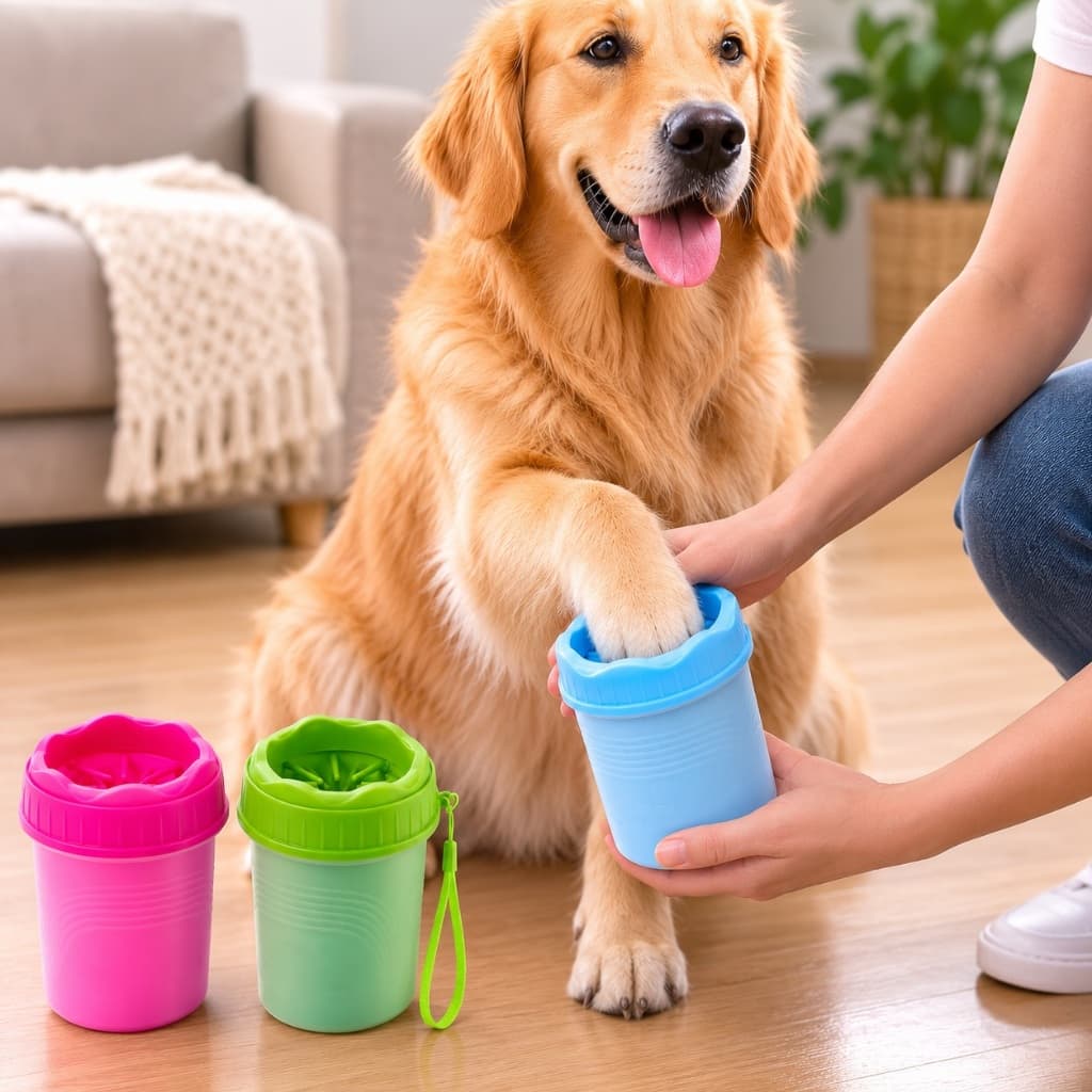 Copo Limpador de Patas para Cachorro com Silicone Lavador Portátil 300ml Limpa Patas Pet