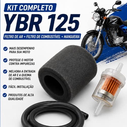 Kit Filtro De Ar YBR 125 2000 A 2008 + Filtro Combustível + Mangueira 20cm