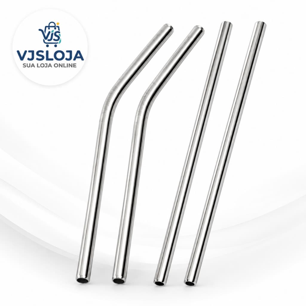 Kit Canudos de Metal Inox 4 Unidades Reutilizáveis Premium para Bebidas| Drinks