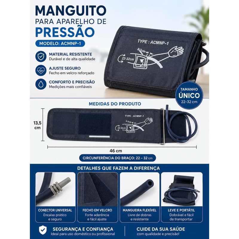 Manguito para Aparelho de Pressão Braçadeira Universal 22-32 cm Reposição