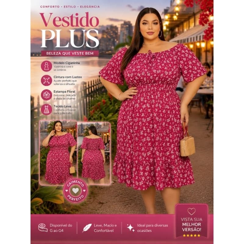 Vestido Mídi ombro a ombro Plus Size Elegante G3-G4