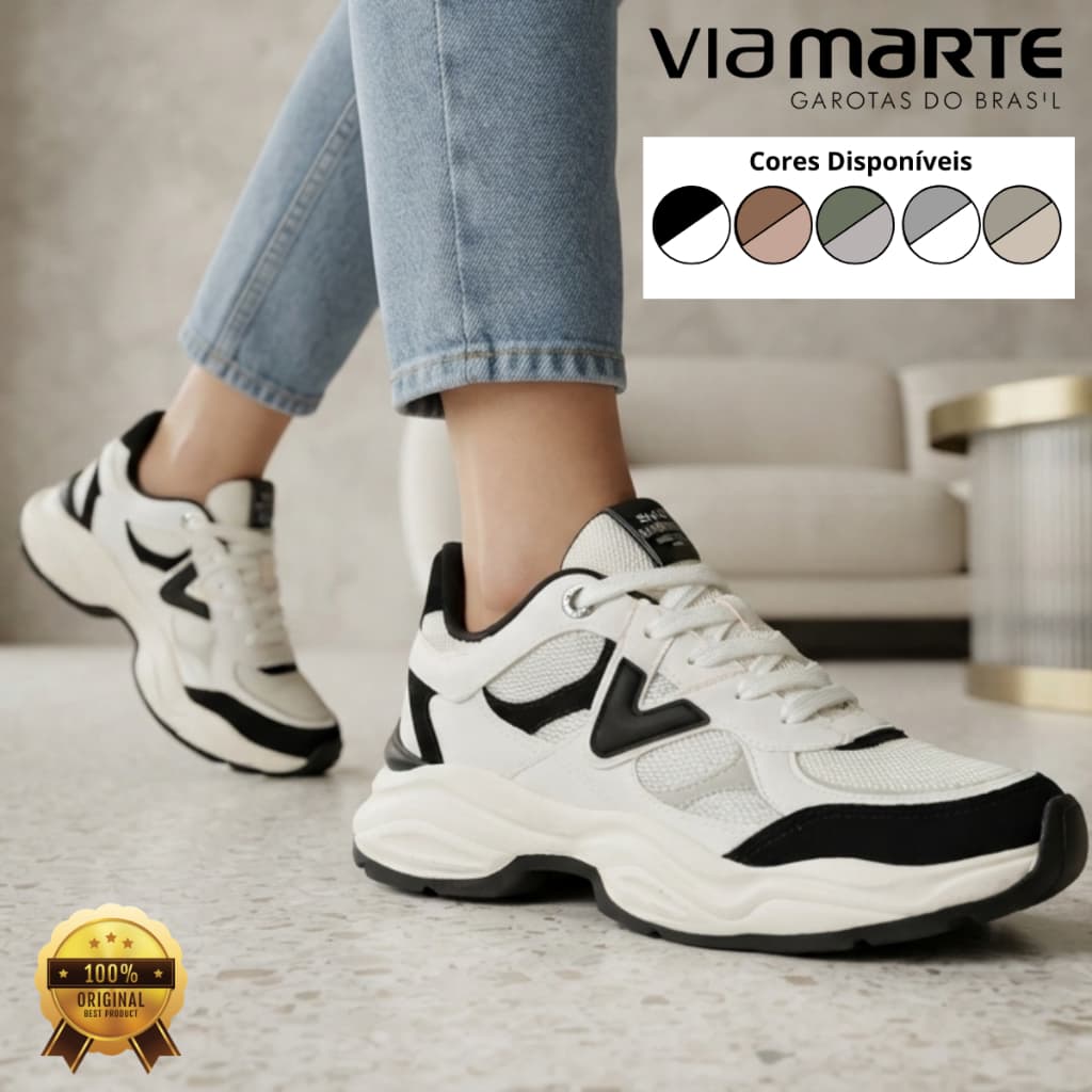 Tênis Via Marte Feminino Casual Plataforma Nobuck Chunky Confortável Flatform Bicolor Original