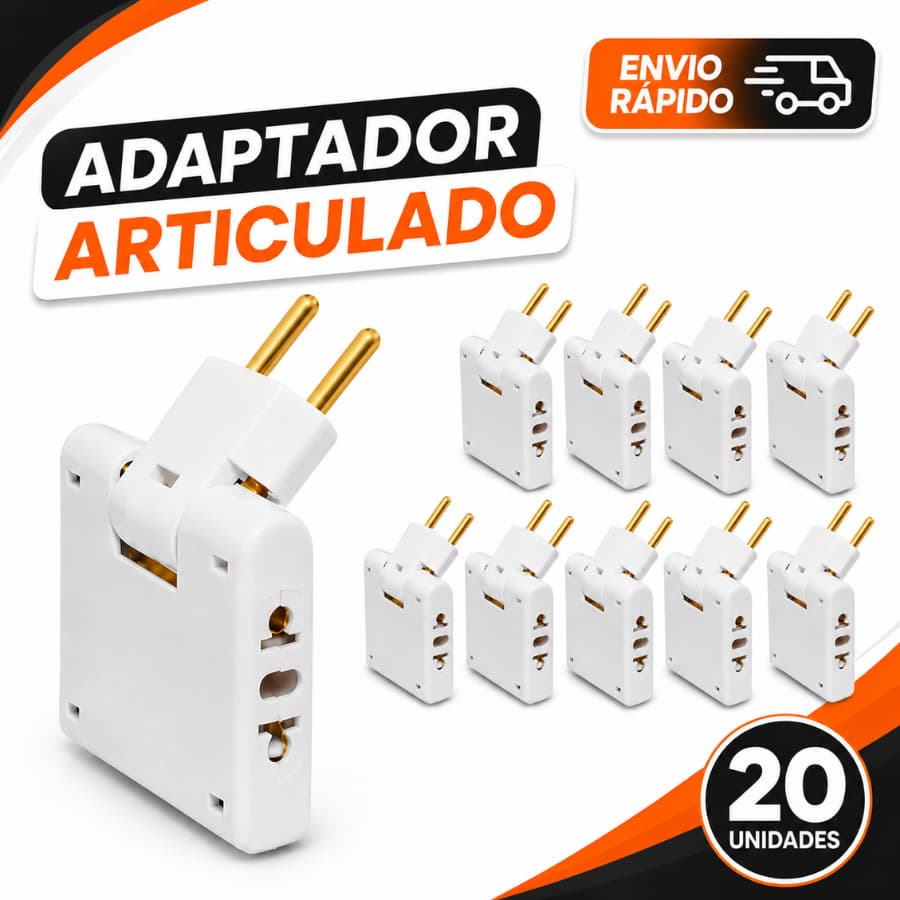 Kit 20 Adaptador Elétrico Articulado Tomada Dobrável Resistente Bivolt 10 A