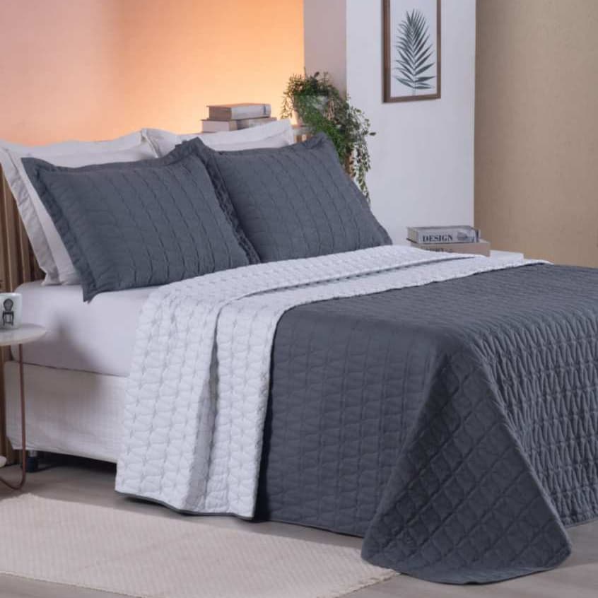 Kit Cobre Leito Bordado 200 Fios Colcha Cama Solteiro Casal Queen e King 2 e 3 Peças