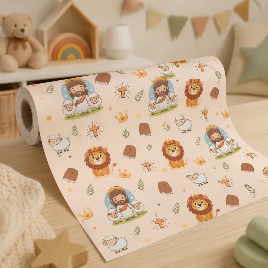 Papel De Parede Adesivo Infantil Jesus Cristo Leão Judá 6m