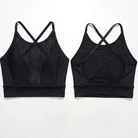 ​Top Cropped Feminino Academia Com Detalhe Em Tule Costas Abertas Preto