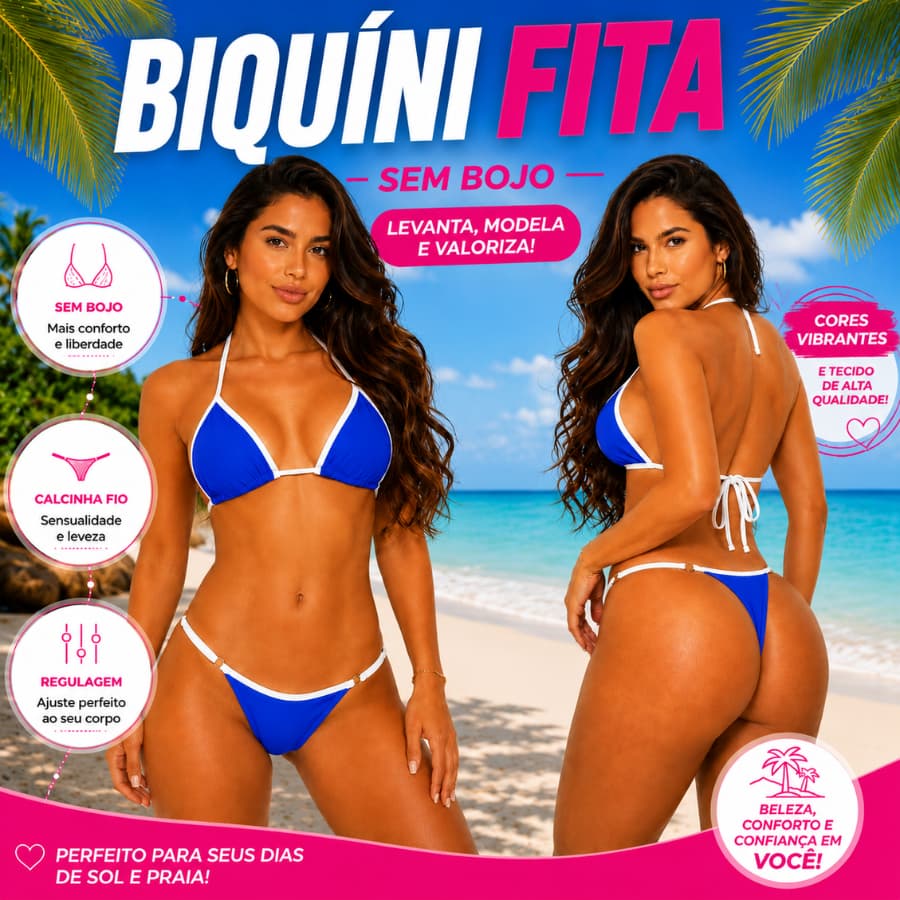 1 Biquíni Cortininha Fita Bicolor Sem Bojo