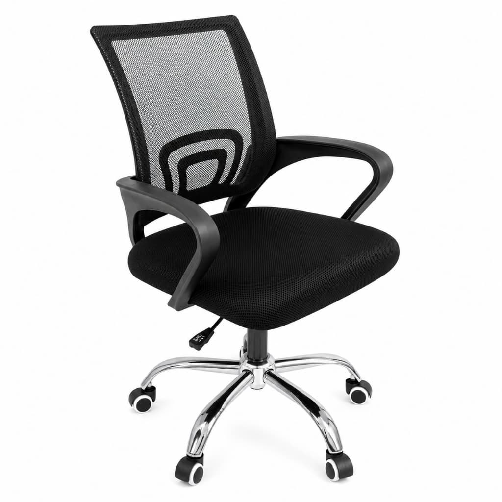 Cadeira Escritório Ergonômica Giratória Tela Mesh Base Cromada Preta