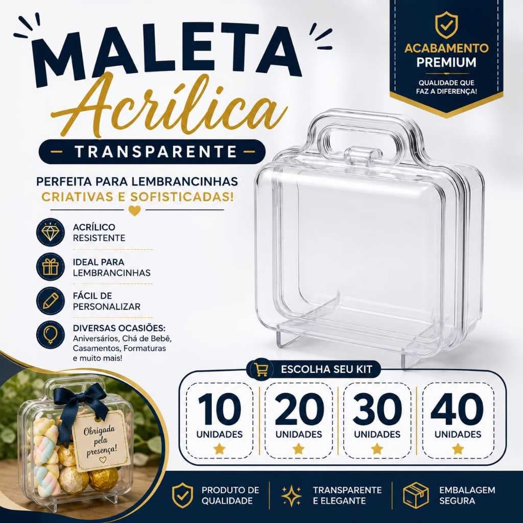 Maleta Acrílica Lembrancinhas 10/20/30/40