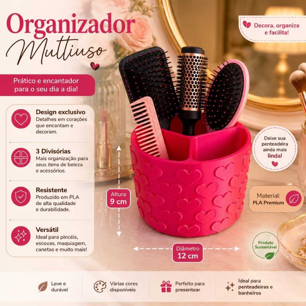 Organizador de Maquiagem Redondo com Divisórias | Porta Pincéis, Batons e Acessórios