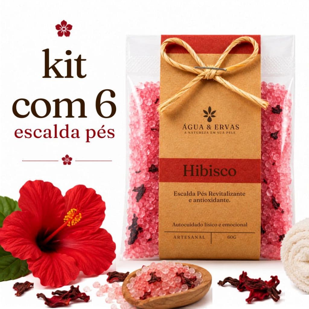 Escalda Pés Hibisco Partes das Flores - Sal Grosso Natural Aroma Extraordinário | Leve 6 Unidades - 60g