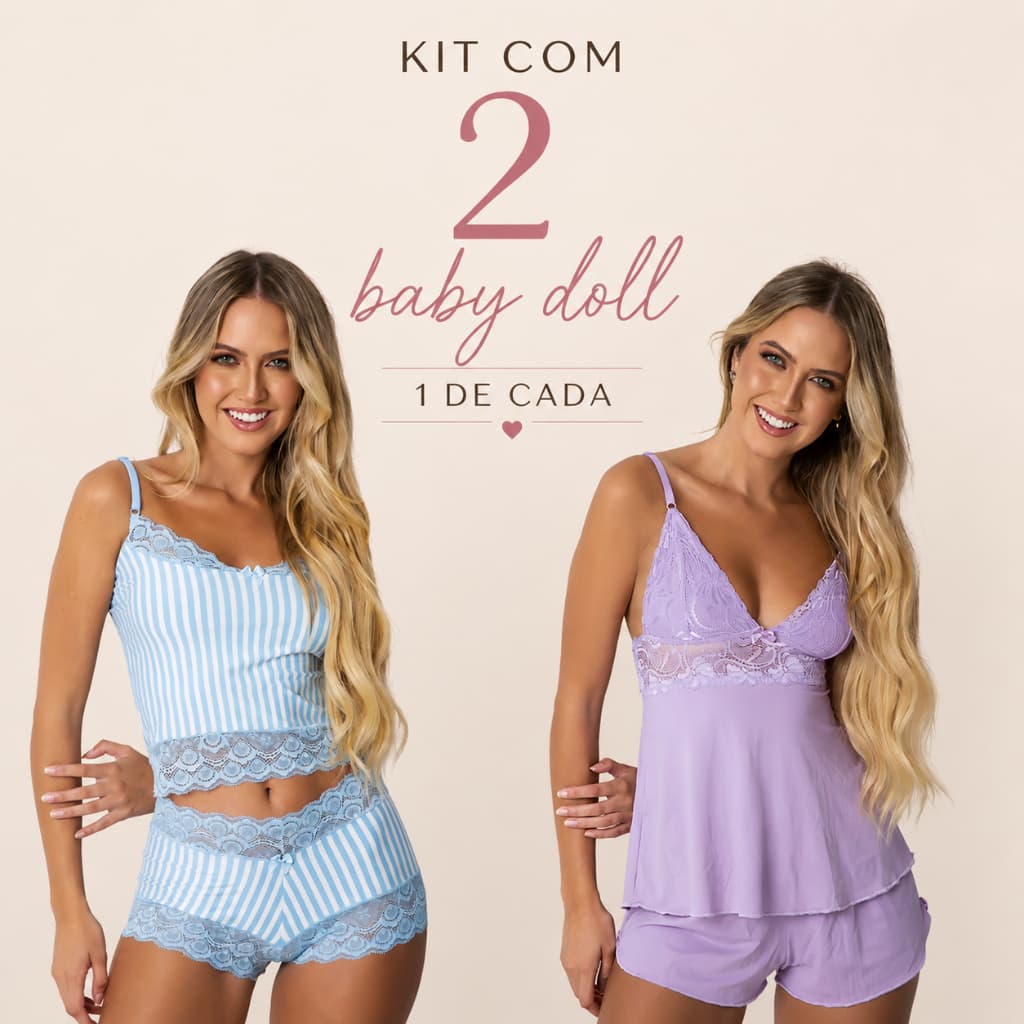 Kit 2 Baby Doll Sortido Short Doll Feminino Elegante Pijama Confortável Variado Verão Cores Sortidas