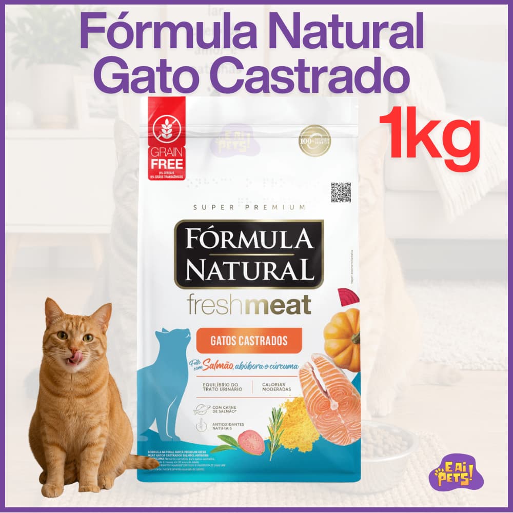 Ração Gatos Castrados Fórmula Natural Fresh Meat 1Kg Sabor Salmão