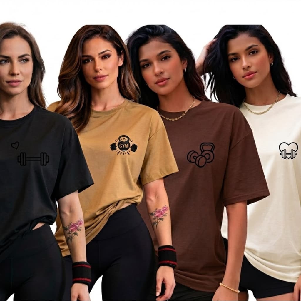 Kit 4 Camisetas Feminina Musculação Academia Blusa T Shirt