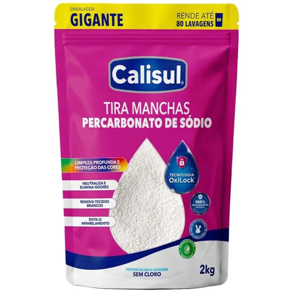 Percarbonato de Sódio 2kgs Calisul 100% Puro Granulado Tira Manchas Roupas Brancas e Coloridas