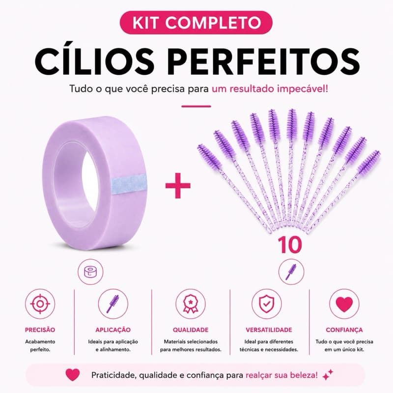Kit Lash Designer: Fita Transpore Roxa + 10 Escovinhas Roxas | Use Naton