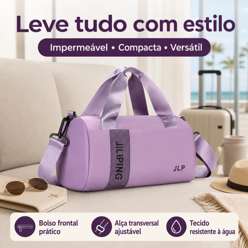 Bolsa Esportiva Multiuso Impermeável Compacta, Bolsa de Academia e Viagem com Bolso Frontal e Alça Transversal Ajustável