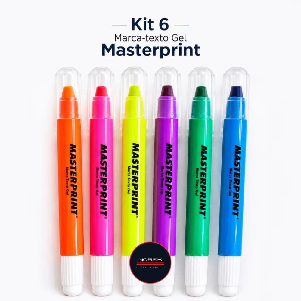 Kit 6 Canetas Marca Texto em Gel Masterprint – Não Mancha Ideal para Bíblia Vade Mecum e Estudos
