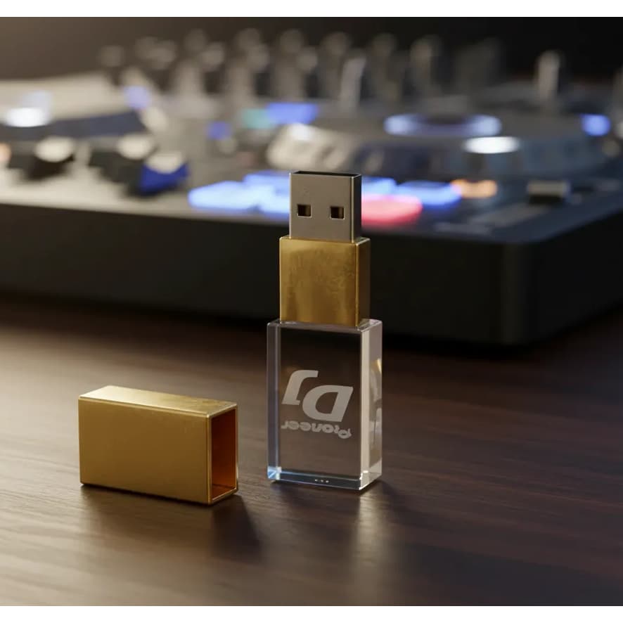 Pen Drive 64gb em 3DCristal Ouro Pioneer Dj Usb 2.0 Sem Luz