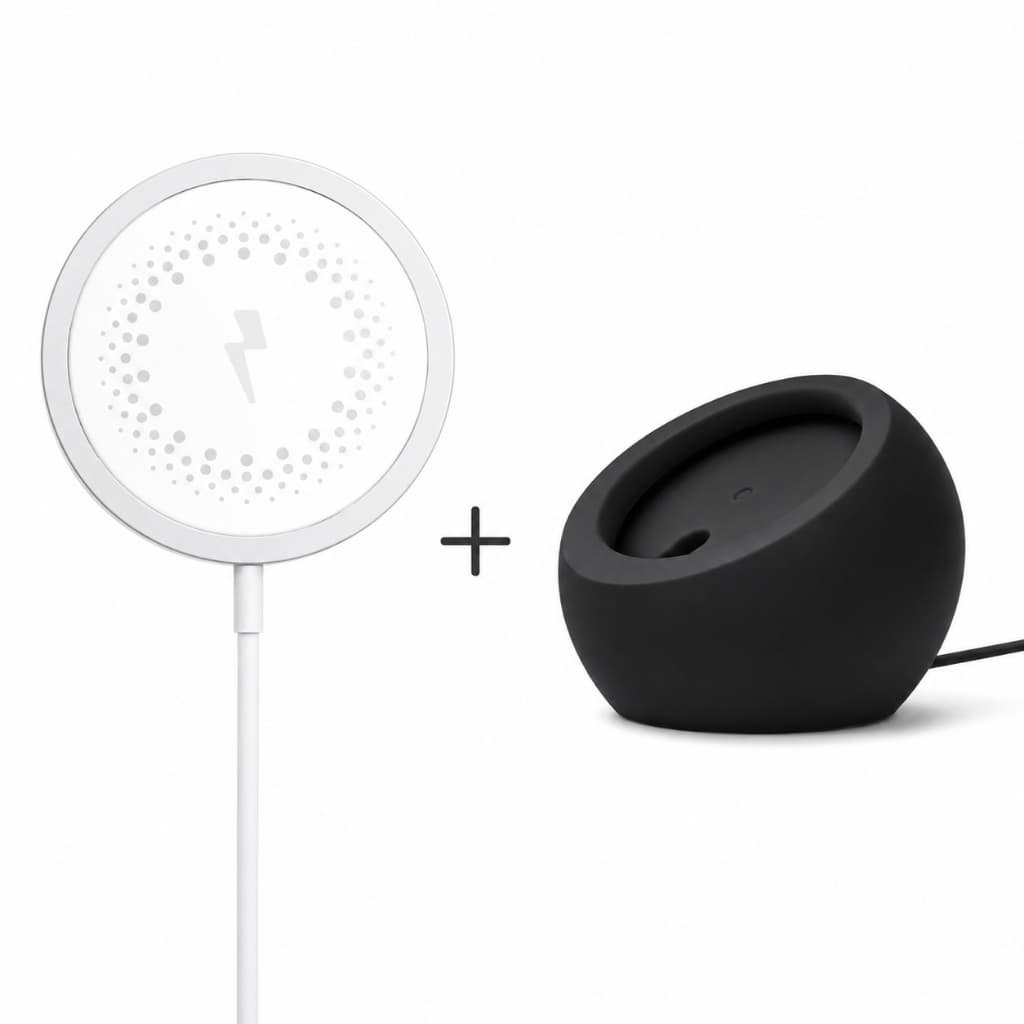 Kit Suporte + Carregador Magnético de Mesa em Silicone para iPhone 12 13 14 15 Pro Max MagSafe 2 em 1