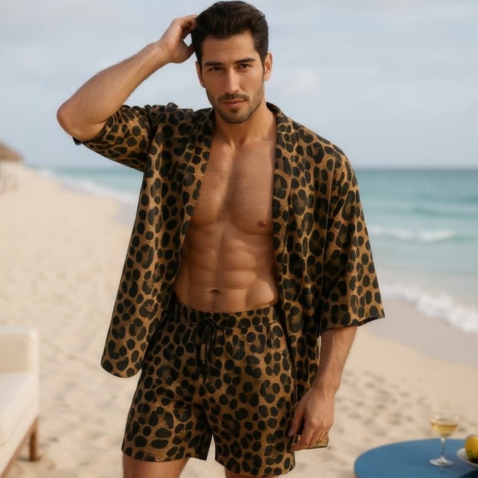 Moda Praia Masculina Conjunto Tule Onca Luxuoso TRANSPARENTE