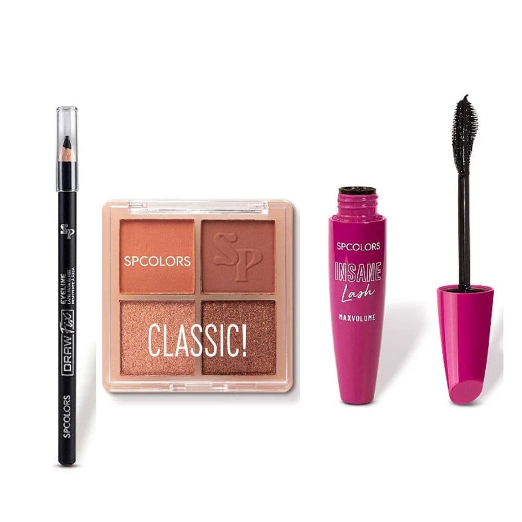 Kit Maquiagem Olhos SP Colors Paleta Classic + Lápis Preto + Máscara Cílios
