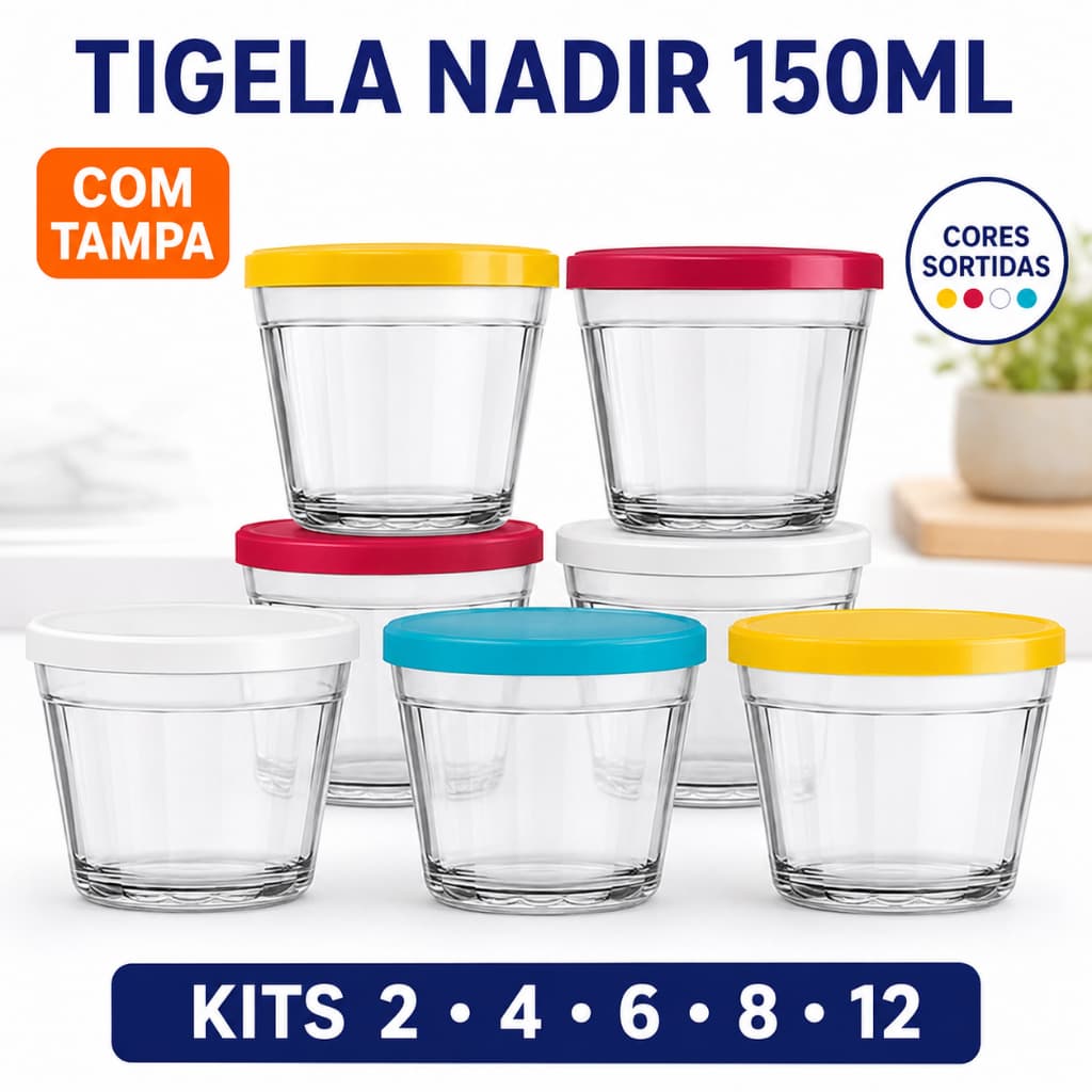 Kit  Potes Tigelas de Vidro Nadir 150ml com Tampa Bowl Papinha Sobremesa Organizador Geladeira