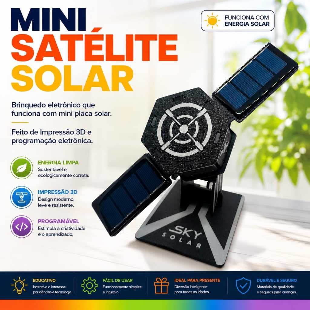 Mini Satélite Solar Educativo | Brinquedo Eletrônico com Painel Solar | Diy Stem Toy