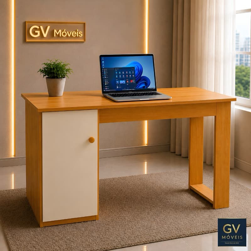 Escrivaninha Mesa para Computador com Armário C/ Porta Curitiba Home Office Moderno Sala ou Quarto