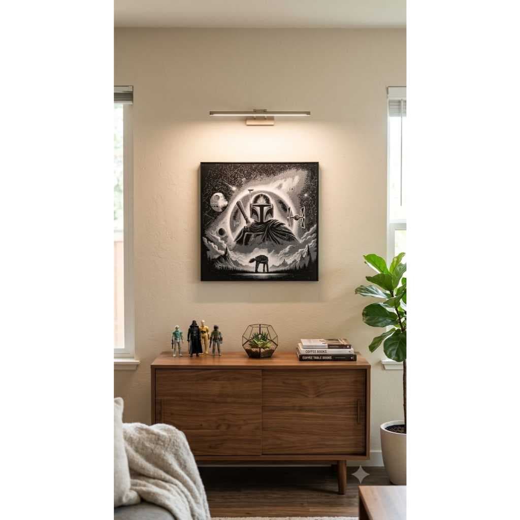 Quadro Decorativo Star Wars Mandaloriano Alto Relevo 20x20cm Presente Geek Nerd Decoração - Acompanha Moldura