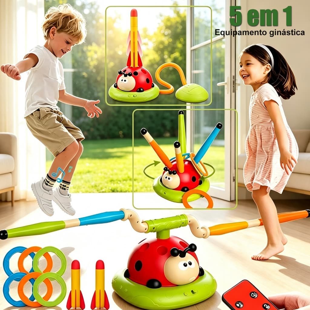 5 Em 1 Joaninha Divertida Lançador Foguete Argolas,Brinquedo de pular corda para crianças,Máquina de movimento de abelh